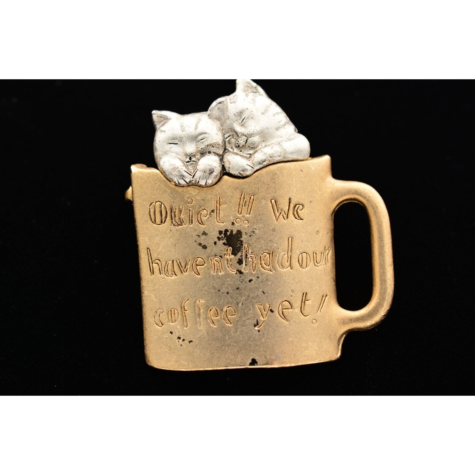 Danecraft Vintage Cat Pin Brooch Kitten Quiet Coffee Mug Signed 1980s Binat 14$